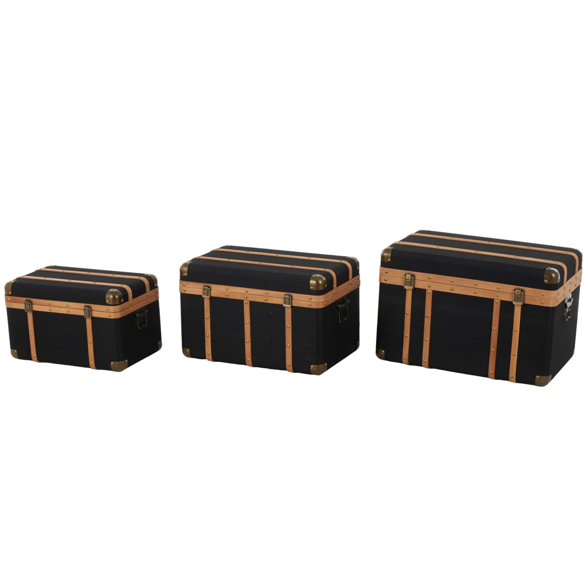 Black Fabric Decorative Trunk Set with Brass Metal Latches